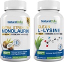 Natural Cure Labs Bundle: Extra sila Monolaurin 800mg + Čistá L-lyzín 600mg