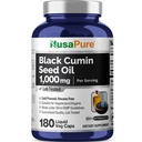 NusaPure Black Seed Oil 1 000 mg per Serving 180 Softgel Capsules (non-GMO, Vegetarián) Cold-Pressed Virgin Nigella Sativa. Bez hexánu