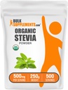 BulkSupplementments.com Organic Stevia Powder - Čistý sladidlo, Zdroj od Stevia Leaves, Bylinné doplnky - Vegan & Gluten Free, 500mg per Serving, 250g (8,8 oz) (Pack of 1)