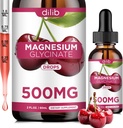 Glukinát horečnatý doplnok, horčík Glycinát Tekuté kvapky 500 mg s vápnikom, zinok, vitamín B6, D3, L-teanín, Omega 3 pre spánok, nálada, úľava stresu, kosti, svalovina, Cherry chuť