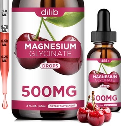 Glukinát horečnatý doplnok, horčík Glycinát Tekuté kvapky 500 mg s vápnikom, zinok, vitamín B6, D3, L-teanín, Omega 3 pre spánok, nálada, úľava stresu, kosti, svalovina, Cherry chuť
