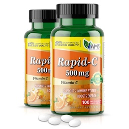 America Medic & Science Rapid-C 500mg Vitamín C Supplement (2 balenia po 100 tabliet) Energy Booster, Daily Immune System Support, Antioxidant 