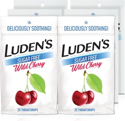 Luden's Sugar Free Wild Cherry Throat Drops, Sore Throat Relief, 25 gróf (6 balení)