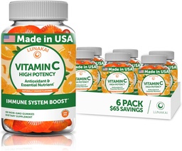 Lunakai vitamín C Gumies pre dospelých a deti - Organické VIT C Vegan Žuvacie Gumové vitamíny - 250 mg dospelí, deti, batoľa žuvačky - 6 balenia