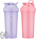 Hydra Cup ProFlow [2 balenia] 28 oz Fľaše na pretrepanie bielkovín Shakes, poháre na pretrepanie s guľôčkovým mixérom Whisk, fľaša na pretrepanie s rukoväťou, cestovanie do Go, BPA zadarmo (Pink & Purple, 28oz)