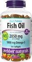 Webber Naturals Fish Oil 2850 mg, High Potency, 1,800 mg Omega-3 per Serving, 120 Clear Enteric Softgels, No Fishy Dochute, Ultra-Vyživené, Podporuje srdce, kognitívne, a spoločné zdravie
