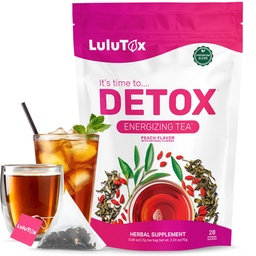 LULUTOX Detox čaj - bylinné zmes s púpava, ženšen, a zázvor - podporuje zdravú hmotnosť, trávenie zdravie - Vegan, všetko prírodné, Laxatívne - broskyňová príchuť (28 porcií)