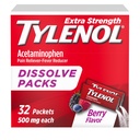 Tylenol Extra sila Rozpustiť prášok Balíčky, 500 mg Acetaminofén Bolesť Reliever & Horúčka Redukcia medicína, Rýchla úľava pre menšie bolesti a bolesti, Ibuprofen- & Aspirin-free, On-the-Go Berry Flavor, 32 Ct
