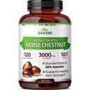 Zazzee Extra Strength Horse Chestnut 10:1 Extract, 3000 mg Sila, 20% Aescins, 4 mesiace Supply, 120 Vegan Capsules, Concentrated and Standardized 10X Extract, All-Natural, Non-GMO, Made in The USA