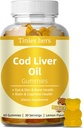 Cod Liver Oil Gumies 1000mg, Sugar Free for Adults & Kids, Omega-3s & Vitamin A&D for Brain, Cognitive, Heart & Eye, Bone Health, Gluten Free, Non GMO, Pectin, 60