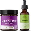 HERBAMAMA Milk Thitle and Liver Support Complex Kit - Bundle of Milk Thitle Gummies & Liquid Complex Detox 4 fl oz - Vegan, Non-GMO, Alkohol - 2 balenie