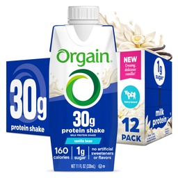 Orgain 30g High Protein Shake, Dairy Isolate Milk Protein, Vanilla Bean, 5g BCAA, 1g Cukor naservírovanie, náhrada jedla, pripravený na pitie, Keto Friendly, Gluten-Free 11 Fl Oz (Pack of 12)