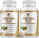 10-IN-1 Cortisol Doplnky s horčíkom, Ashwagandha, Kamilka, L-Theanine, Fosfatidylserín, ľubovník bodkovaný, Astragalus, Vitamín C a D3, Pre ženy Muži, 240 Vegan Kapsule po dobu 4 mesiacov, Non-GMO