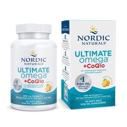 Nordic Naturals Ultimate Omega + CoQ10, Lemon - 60 Soft Gels - 1280 mg Omega-3 + 100 mg CoQ10 - Zdravie srdca, Cellular Energy, Antioxidant podpora - non-GMO - 30 Servisné služby