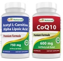Najlepšie prírodné Acetyl L-karnitín a alfa kyselina lipová 750 mg & CoQ10 600 mg