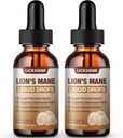 2 balenie Lions Mane Supplement Liquid Huba extrakt kvapky na pamäť, Zameranie a jasnosť - Mozog Booster - Lions Mane Tinktúra pre prírodnú imunitnú podporu, Vegan, Organic, 2 Fl Oz