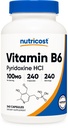 Nutricost Vitamín B6 (Pyridoxín HCl) 100 mg, 240 kapsúl