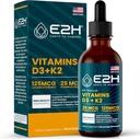 E2H vitamíny D3 & K2 doplnok pre imunitnú podporu - Tekutý vitamín D3 5000 IU - Vyrobené v USA - Non-GMO, Vegan - 120 Servisov
