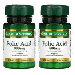 Nature's Bounty Folic Acid 800 mcg Vitamín Supplement Maximálna sila - 250 tabliet, balenie po 2