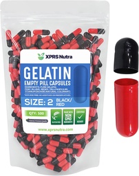 XPRS Nutra Size 2 prázdne kapsule - 500 Počet prázdnych želatíny Kapsule - Tabletky DIY Kapsule plnenie - Pure Bovine Pill Gel Caps pre Do-It-Tvoje vlastné doplnky (čierna/červená)