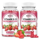Vitamín B12 Komplex Gummy - 5000 mcg Metylkobalamín so železom, vitamínom C, D3 a folátom, Energetická podpora a metabolizmus, Immune, B-12 Žuvacie doplnky pre mužov a ženy, Jahodová aróma, 2 balenia