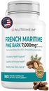 Francúzska námorná Pine Bark Extract 7000mg s 95% Proanthocyanidíny pre Circulation, Heart Health, Skin, Cognitive Support - 20:1 Ratio & 180 Veggie Capsules - Non-GMO, Gluten-Free, Vegan-Friendly