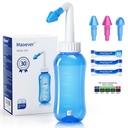 MAOEVER Neti Pot Sinus Rinse fľaša Čistič nosa Tlak oplachovania nosa Zavlažovanie pre dospelých a deti BPA Bezplatne 300 ML s 30 Nosové umývanie soľné pakety a sticker Thermometer (modrá)