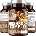 N1N Premium Mushroom Complex [10X Výkonné huby] s Reishi, Lions Mane, Cordyceps, Chaga, Turkey Tail a Maitake na podporu zdravia, mozgových funkcií a energetických úrovní, 60 Veg Caps