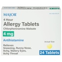 MAJOR 4 Hodina Alergické tablety - Chlorfeniramín Maleát 4 mg - Antihistaminikum - 24 Počet (1 balenie)