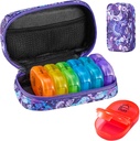 Serfeymi Travel Pill Organizátor 2 Časy A deň AM Upgrade Rainbow Pill Box 7 Deň s prenosným Zipper Canvas Pill prípad, Medicína Organizátor pre pilulky, Vitamíny, Rybie oleje - fialové 01