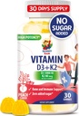 Vitamín D3 K2 bez obsahu cukru 5000 IU - Gumičky na podporu imunitného a kostného tkaniva - Gumové doplnky vitamín D pre dospelých - vysoko-absorpcia, vegan, Halal, bez lepidla Žuvacie vitamíny