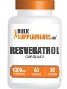 BulkSupplements.com Resveratrol Kapsule - Resveratrol Supplement, Polygonum Cuspidatum, Resveratrol 1000mg - Antioxidanty Supplement, Resveratrol Pills - 2 Kapsule na obsluhu, 60 Kapsule