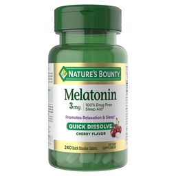 Nature's Bounty Melatonin 3mg Quick Disolution, Sleep Aid Supplement, Sleep Aids for Adults for Adults, Cherry Flavor, 240 Count (Pack of 1)