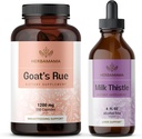 HERBAMAMA caps Rue and Milk Thistle Kit - Bundle of 1200 mg capsules and Milk Thistle Pečeň Detox kvapky 4 fl oz - Vegan, Non-GMO, Cukor & Bez alkoholu - 2 balenia