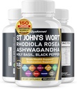 St. John's Wort Rhodiola Rosea Ashwagandha Holy Basil Valerian harmanček čierne korenie -150 Kapsule- vyrobené v USA