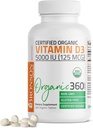 Bronson Vitamín D3 5 000 IU (125 μg) Certified Organic High Potency Non-GMO Vitamin D Supplement, 360 tabliet