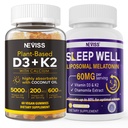 NEVISS Vitamín D3K2 5000IU Gummy + Melatonín 60 mg pre dospelých Bundle