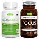 Neurobalance + Focus Brain Booster Vegan Bundle, vysoká absorpcia zinku Magnézium & B6 + kofeín, aminokyseliny a metylované B-vitamíny podľa Igennus