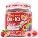 Vitamín D3 K2 + Vápnikom naplnené Gumičky pre deti a dospievajúcich, 1000IU / 2000IU D3 s horčíkom, Algal Omega 3, Deti Vitamíny pre kosti a zuby, Absorpcia vápnika, mozog, imúnny, bez cukru, 60Cts