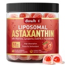 Lipozomálne astaxantínové gummie, organické astaxantín 12 mg doplnky s lykopénom, glutatiónom pre výkonné antioxidanty, Plus vitamíny a CoQ10 pre oko, kožu a imunitný zdravie, bez cukru, Vegan, 60