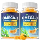 Omega-3 Gummies Supplement for Adults 40+: 1280mg Vegan Omega3 Mastné kyseliny DHA EPA s vitamínom D3 K2 zinok Turmerica pre celkovú podporu zdravia - Rybí olej alternatíva pre ženy mužov (120Count)