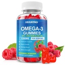 Vegan Omega-3 Gummies 1028mg, Omega 3 Fish Oil Alternatíva pre dospelých w/EPA 400mg & DHA 600mg & Vitamín A, C, E podporuje mozog, zdravie očí a imunity, bez cukru, malinová chuť, 60 Počet