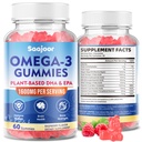 Vegan Omega-3 Gummies1000mg pre dospelých - Sugar Free Supplement with 400mg DHA & 600mg EPA, Vitamíny A, C, E a Zinok - 60 Počet