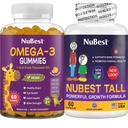 NuBest Bundle Bone Growth - rast mozgu: Omega 3 Gummies Vysoký nový vzhľad pre deti a dospievajúci s vápnikom, kolagén, byliny, Omega 3 Ľanový olej