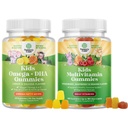 Bundle of Kids DHA Omega 3 Gummies - Mastné kyseliny Omega 3 6 9 pre mozog, imunita sila & Vision a rastlina založené deti Multivitamínové Gummy s vitamínmi A C D3 E B a zinok pre imunita podpora