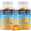 2 Balenie Vegan Omega 3 Gummies 1000MG Algal Oil Omega 3 Supplement for adults with Algae DHA 600mg & EPA 300mg Fish Oil Alternatíva - for Eye & Immune Health, Orange Flavor, 120 count