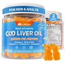 Cod Liver Oil Gumies 1000mg for Kids & Adults - w/Omega 3 (EPA & DHA), Vitamíny A, D3 & K2 - Cod Liver Oil Omega 3 Gumies for Immune, Brain & Cognitive Support, Sugarfree, Orange Flavor, 120Cts
