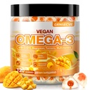 Vegan Omega-3 Gummy - Rybí olej Omega 3 Doplnky Alternatíva pre dospelých - Algae DHA 600mg & EPA 400mg, Vitamín D3 K2 - Žiadna ryba chuť - pre mozog, oči, imunitná podpora - bez cukru,120 Počet