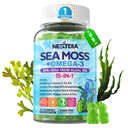 Morské machy Gummies + Algae Omega-3 pre mužov Ženy, Vegán bez cukru 15-IN-1 Írsky Seamos Superfood s/EPA DHA, vitamíny B12 D3, kurkuma, baza, Burdock Root, podporná energia, mozog, Immune 1 balenie