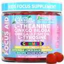 Clean Nutra Kids Focus Gummies with L-Theanine, Ginkgo Biloba, Omega-3 Fish Oil, L-Tyrosine, Vitamín B6, B12 60 Count, Clean Label, Non-GMO, Vegan-Friendly SmartyPop Formula pre podporu detí